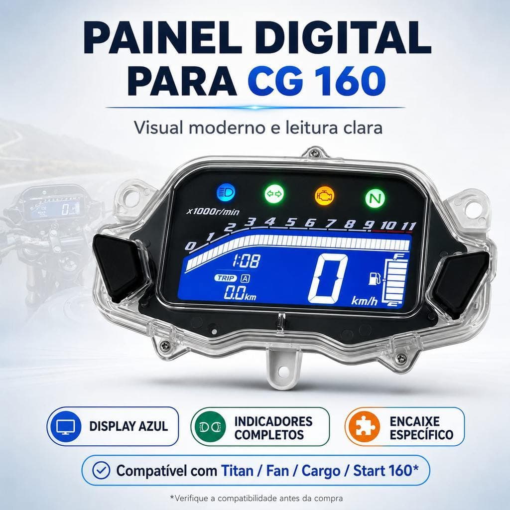 Painel Digital Completo Honda CG160 Titan Fan 160 2015-2024 Blackout Velocímetro Hodômetro