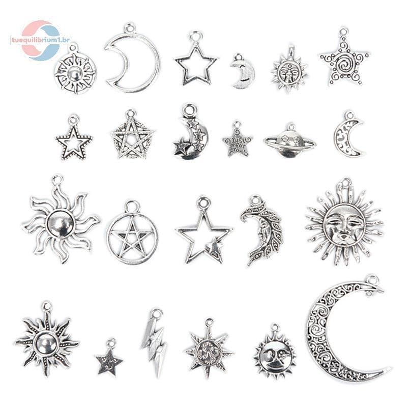tue 23 Pçs/Set Misto Prata Estrela Lua Sol Encantos Pingente DIY Artesanato Jóias Descobertas BR
