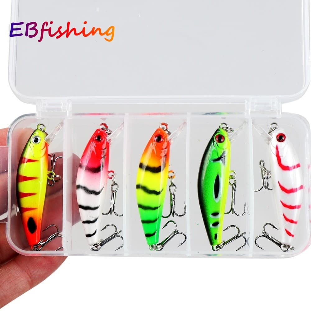 5pcs Boxxed Fishing Sinking Minnow Lure 6.5g/5cm Long Throw Hard Bait 3D Eyes Laser Trolling Plastic Buzz Com 2 Trible H