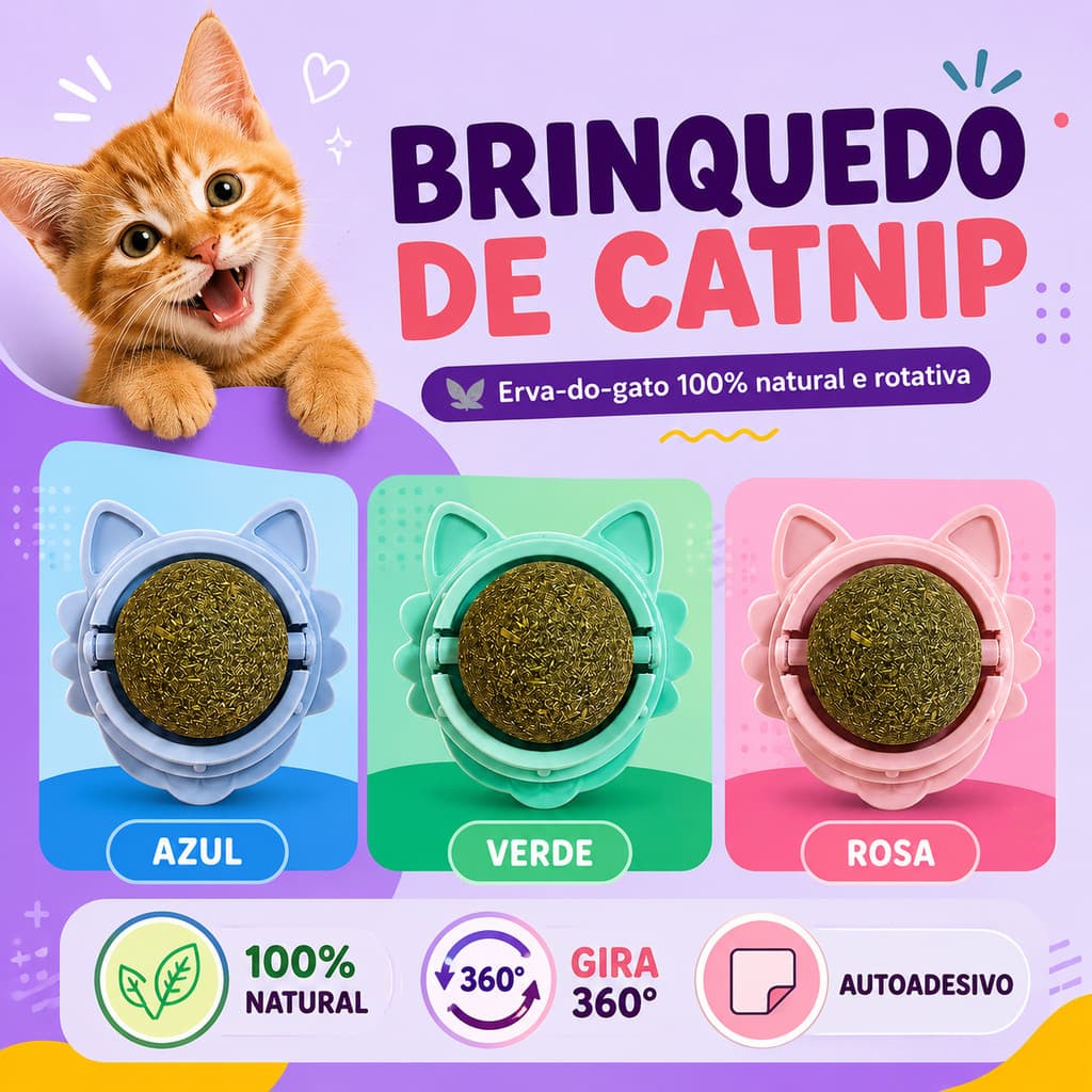 Brinquedo com Bola Erva Natural do Gato Relaxante Catnip Carinha do Gato