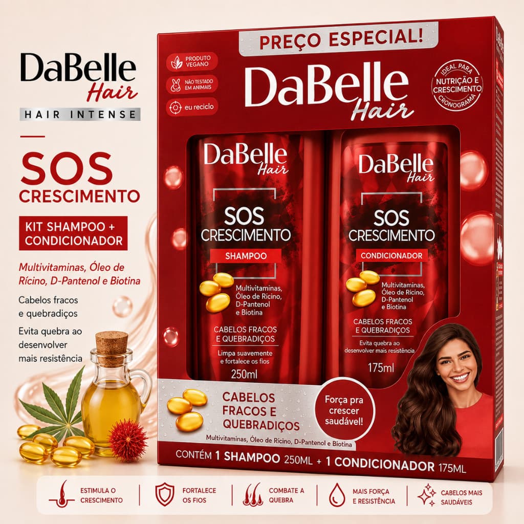 Shampoo e Condicionador DaBelle KIT SOS Crescimento 425ml KIT Shampoo Condicionador Previne Queda de Cabelo