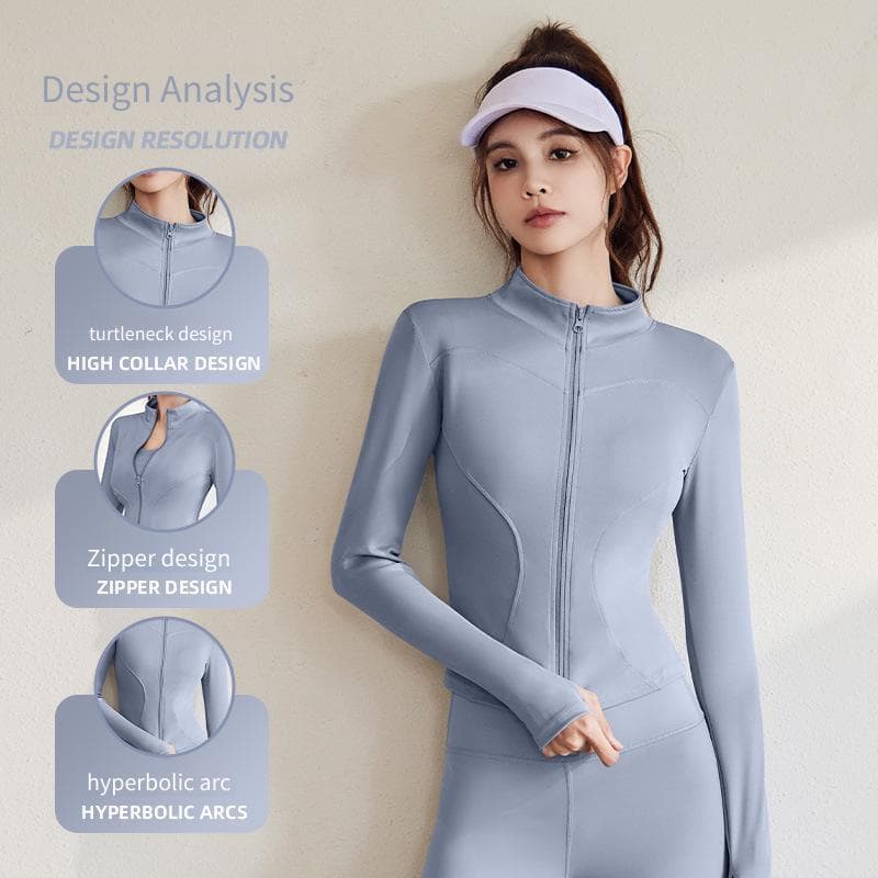 Primavera outono jaqueta esportiva de manga comprida correndo fino-ajuste de alta elasticidade Fitness Yoga Wear jaqueta