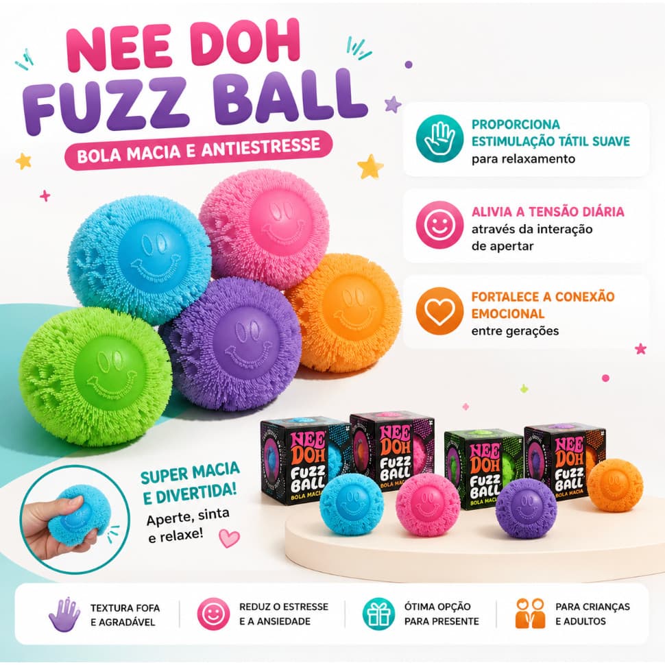 Needoh Bola Anti-Stress Squishy Sensory Fidget Toy Squeeze Ball Relaxante Crianças Adultos