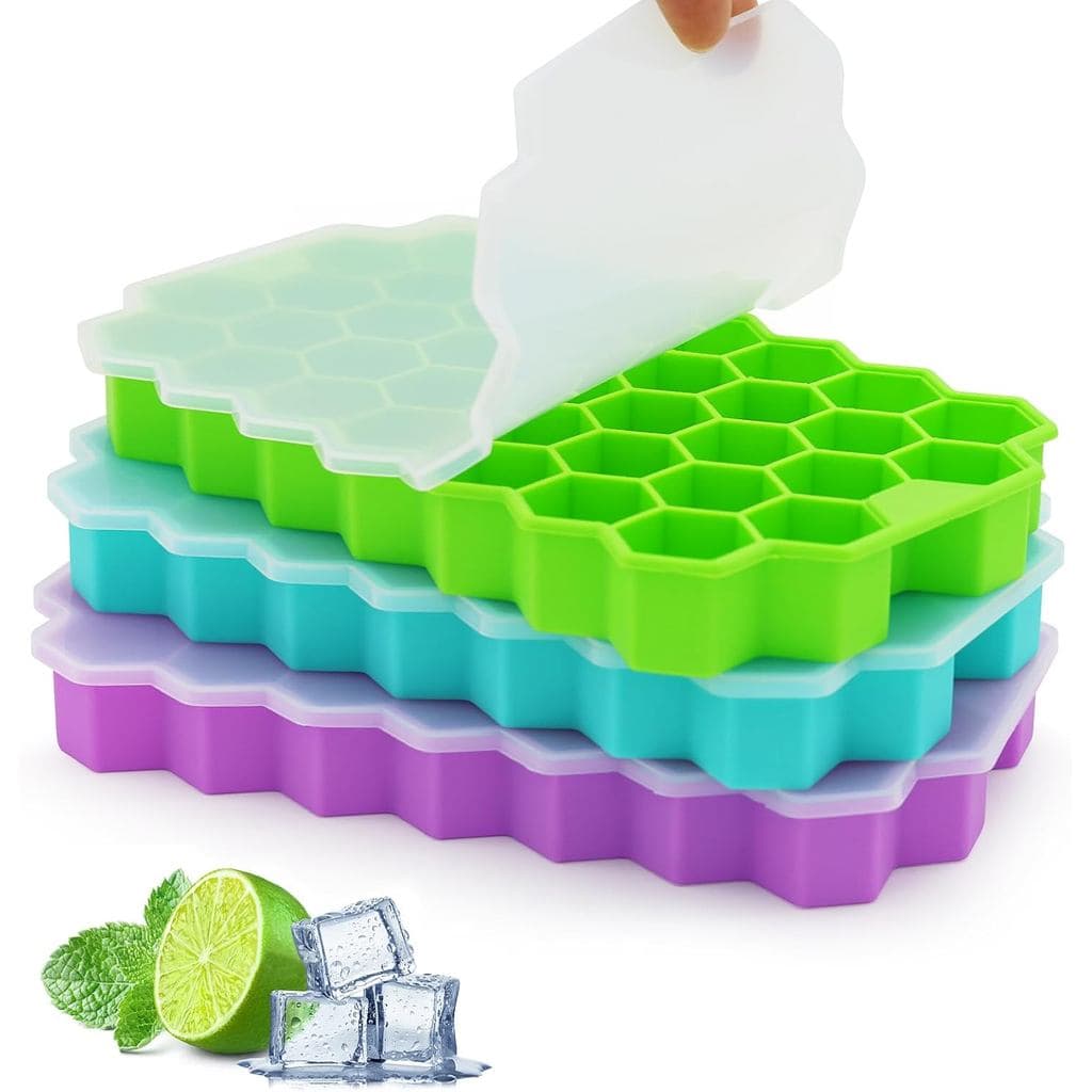 Formas de Gelo Azyh para Freezer, Conjunto de 3 Formas de Gelo com Tampa, Molde de Gelo de Silicone com Tampa - 37 Compa