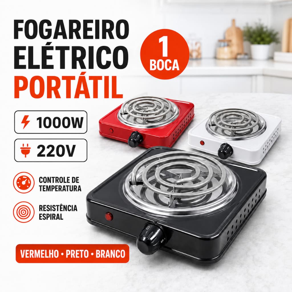 Fogao Fogareiro Eletrico 1000w 1 Boca Portatil Camping 220V