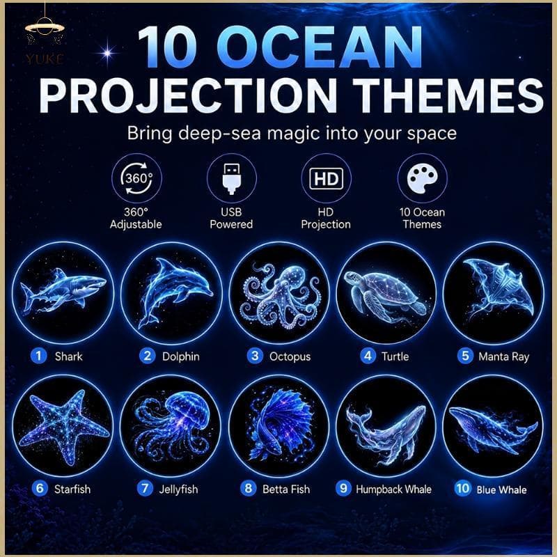 YUKE Dinâmico Oceano Série Projetor 1 Conjunto Alimentado Por USB LED Night Light Lâmpada Ambiente Portátil Para Decoraç