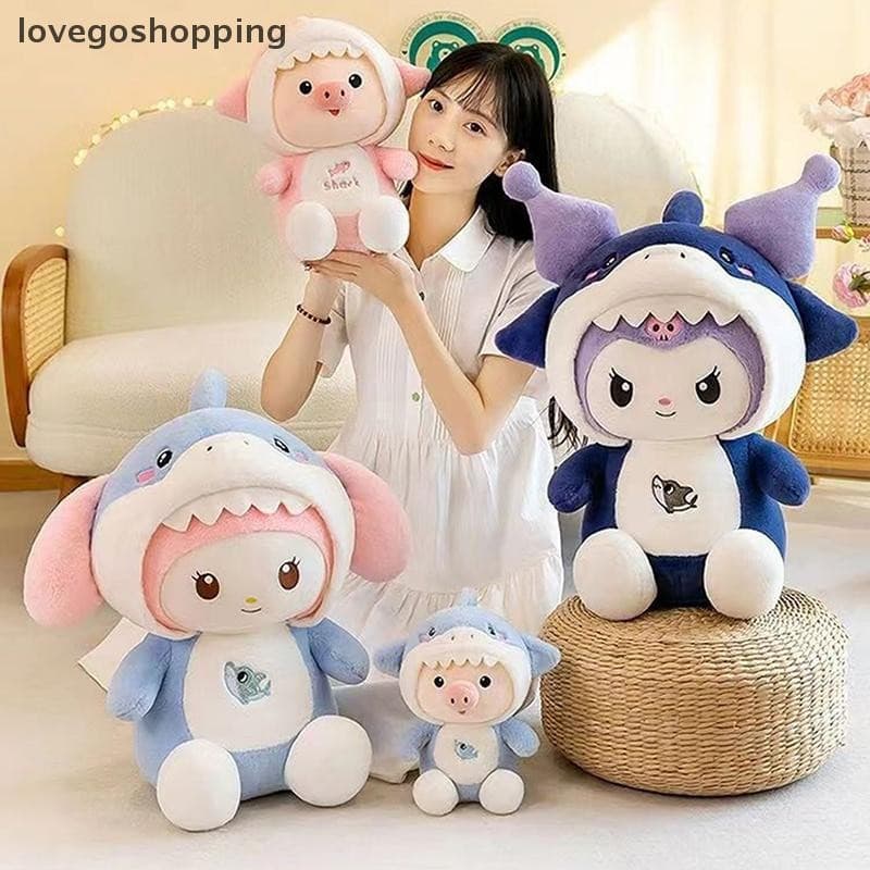 [lovego] 1 peça 9,8 polegadas/25 cm Sanrio tubarão fofo Kuromi/My Melody grande boneco de pelúcia decoração de casa QLEN