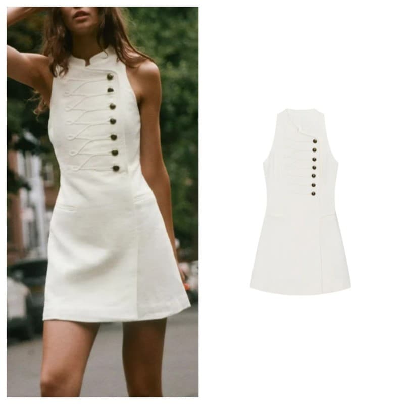 Minivestido curto sem mangas com decote redondo e fivela 7904115