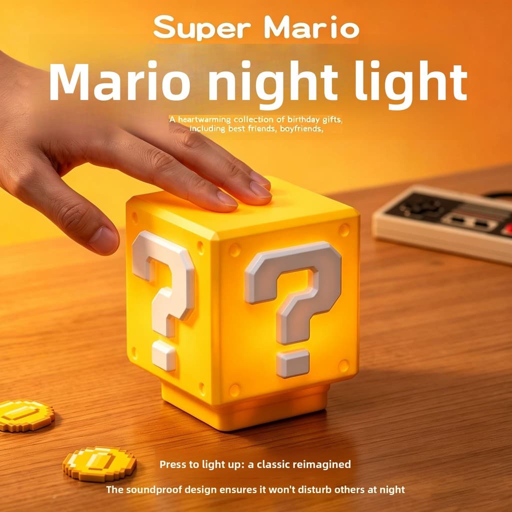 Luz LED Para Ponto De Interrogação Super Mario , Noturna Tipo Prensa De Bloco De Carregamento USB Ambiente De Cabeceira