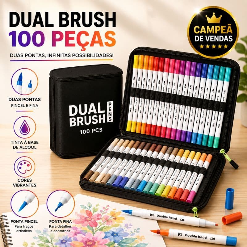 Canetas Ponta Dupla Brush e Fina 0.4mm Kit 60 80 100 120 Cores Lettering Pintura Aquarela