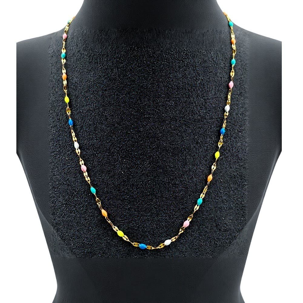 Colar cruzado de aço inoxidável multicolorido em ouro 18K