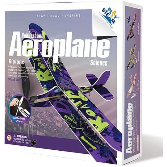 PLAYSTEM Kit STEM de Avião Biplano com Elástico - Presente de Natal para Meninos e Meninas