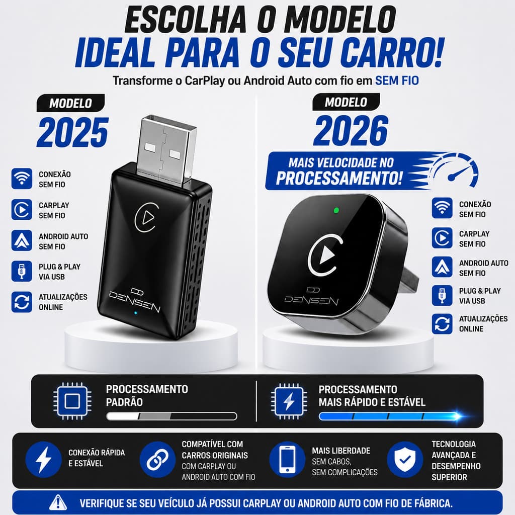 Carplay Adaptador Sem Fio Car Play Android Auto 2 Em 1 Usb Wireless Automático 2026 D Densen