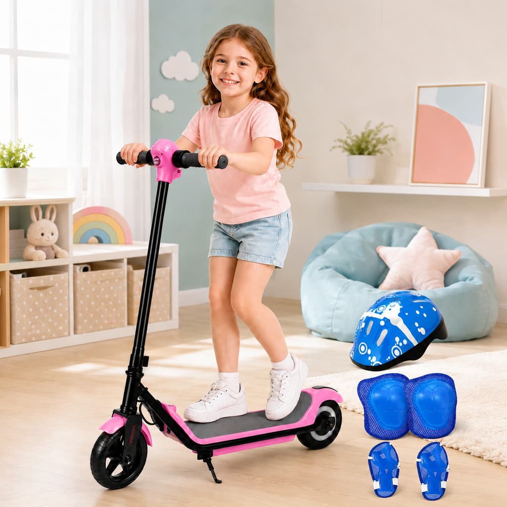 Patinete Elétrico Infantil 2 Rodas Motor 110W Bateria 24V Pneu 16,51cm Luzes Bluetooth Freio Eletrônico Até 60kg Azul