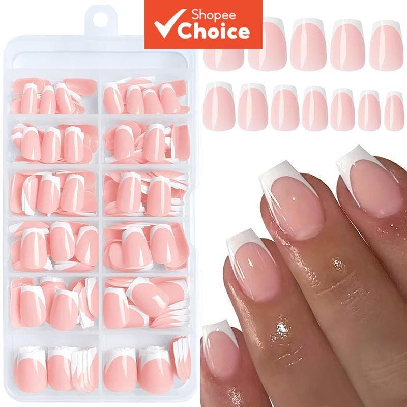 Prensa Francesa Glossy de Unhas Postiças, 120 unhas curtas quadradas para mulheres, pontas de unhas de coffin bailarina