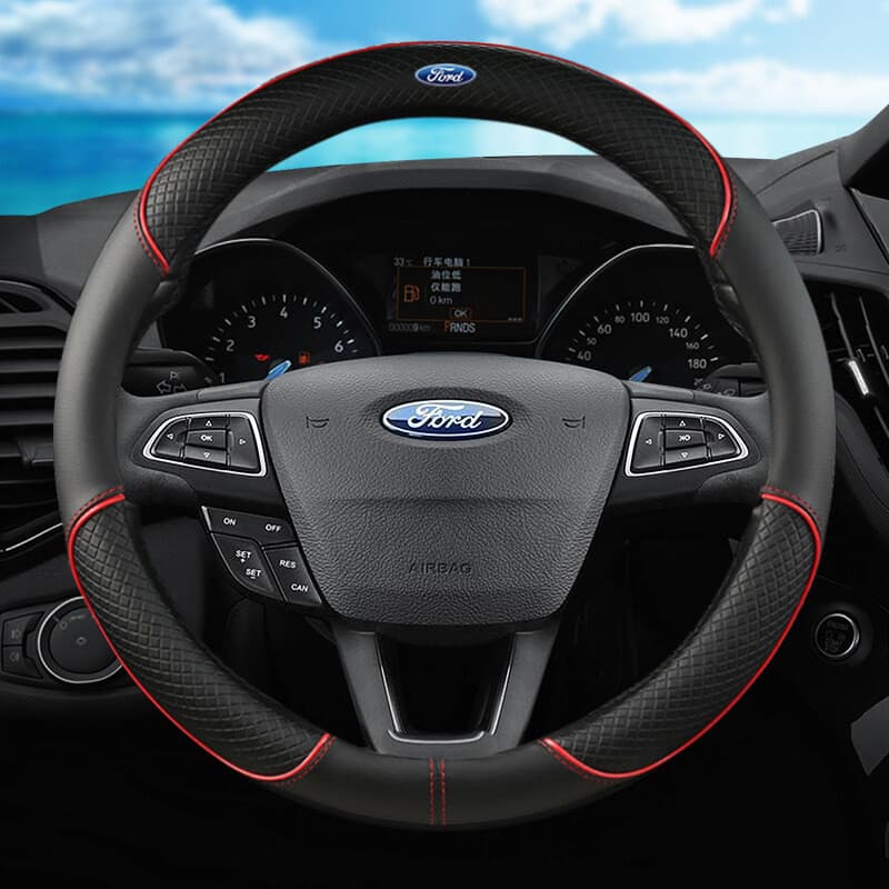 Capa de volante em couro PU para Ford Ranger, Fiesta, Escape, EcoSport, Focus, F-150, Mustang, Mondeo, Road Driver, S-Ma
