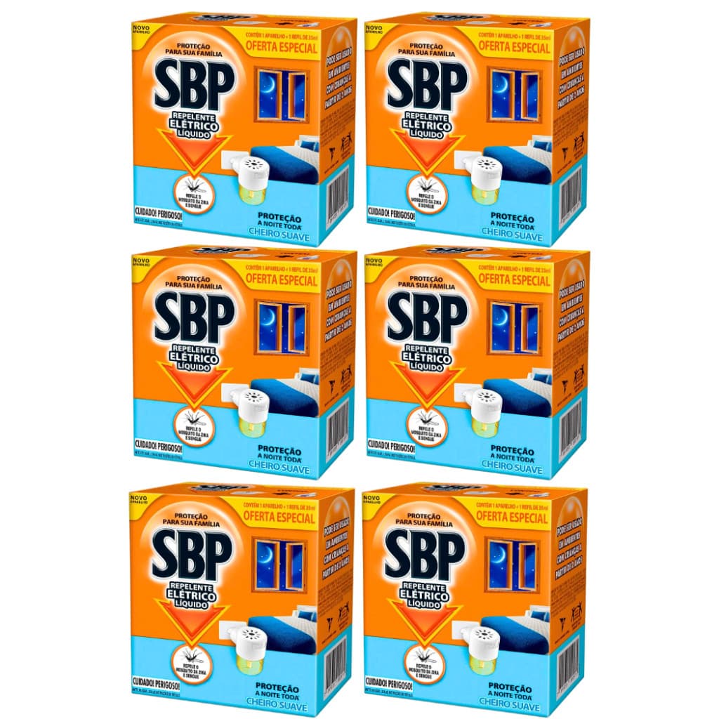 Kit 6 Aparelho Elétrico +Refil Líquido Cheiro Suave Sbp 35ml