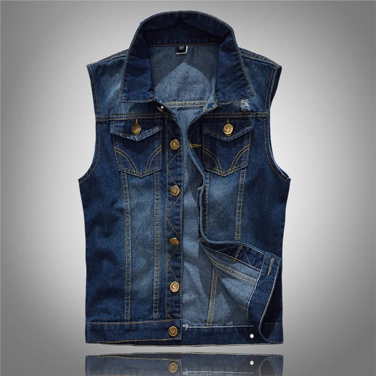 Colete Jeans Sem Mangas Para Motocicleta Masculina , Casual Com Botão , Top Em Camadas , Festa Diária , Viagem