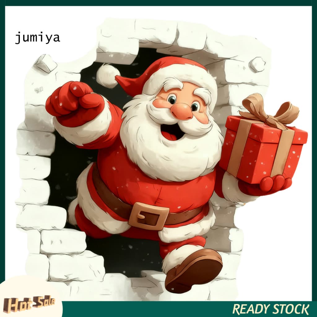 Christmas Wall Decals Santa Claus Window Clings 3d Reindeer Stickers Removable Self-adhesive for Home Room Bedroom Party
