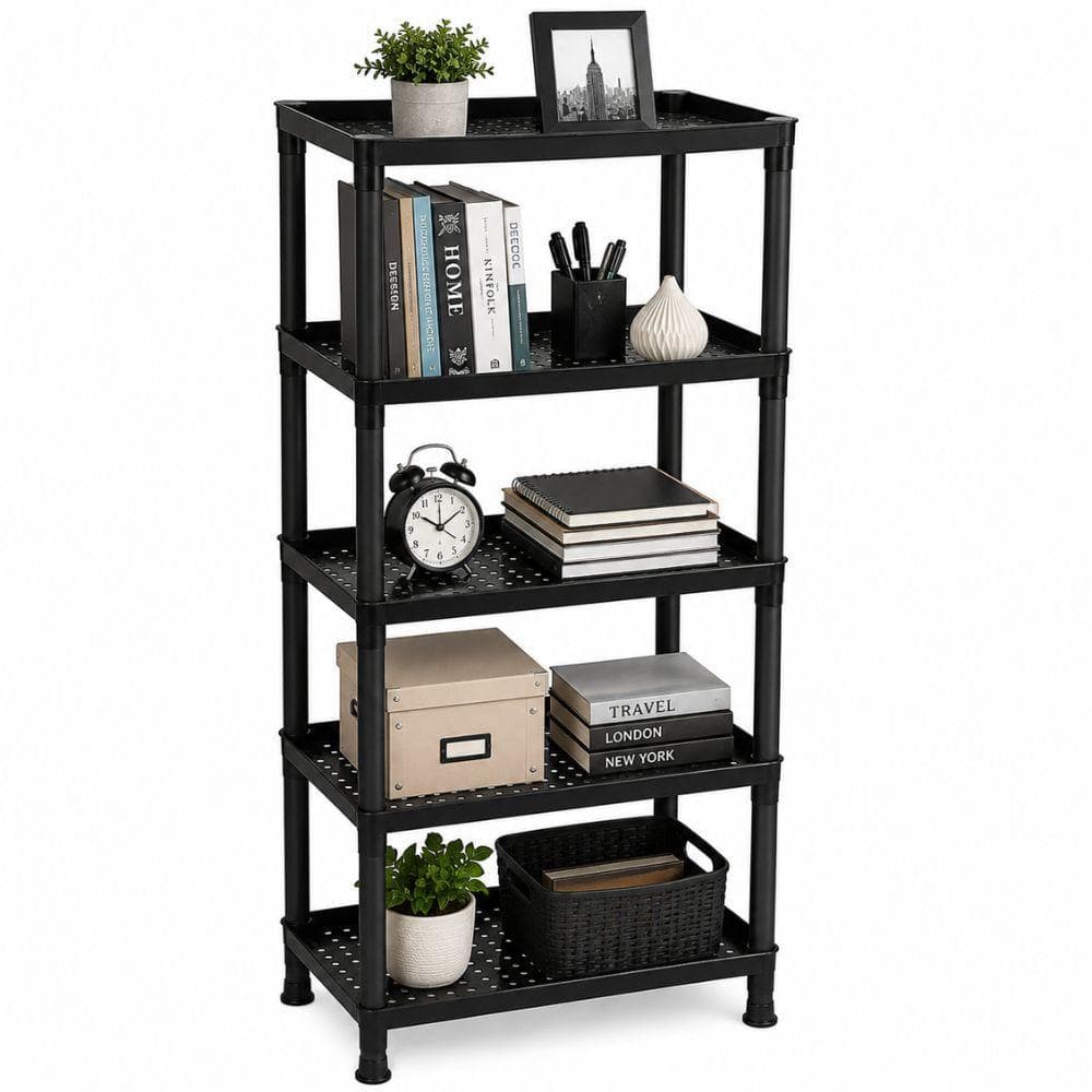 ORGANIZADORA PLASTICA ESTANTE PRETA 5 ANDARES GRANDE PORTA LIVROS BRINQUEDOS NICHOS MULTIUSO PARA SALA QUARTO E LAVANDER