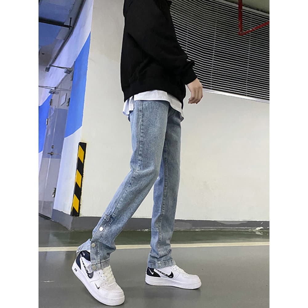 Calças de brim masculinas azul claro magro-ajuste calças masculinas na moda estilo americano 2026 calças rasgadas Retro