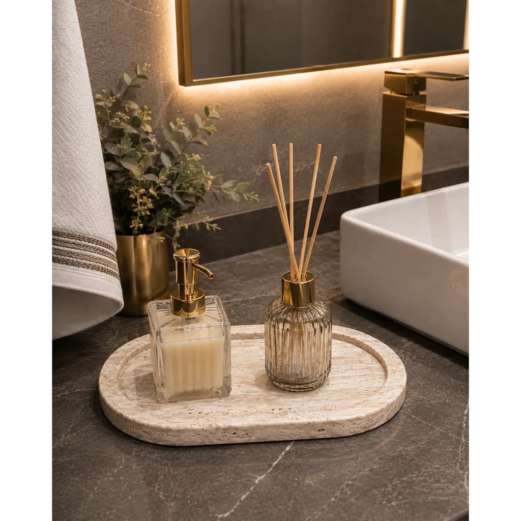 Bandeja Decorativa Pedra Travertino Romano 30x15 Lavabo Sala