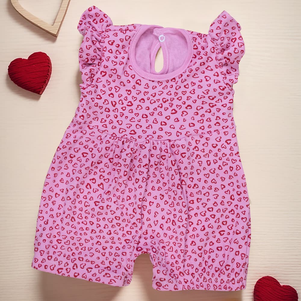 Macacão Curto De Verão Coração Minimalista Rosa Claro Menina