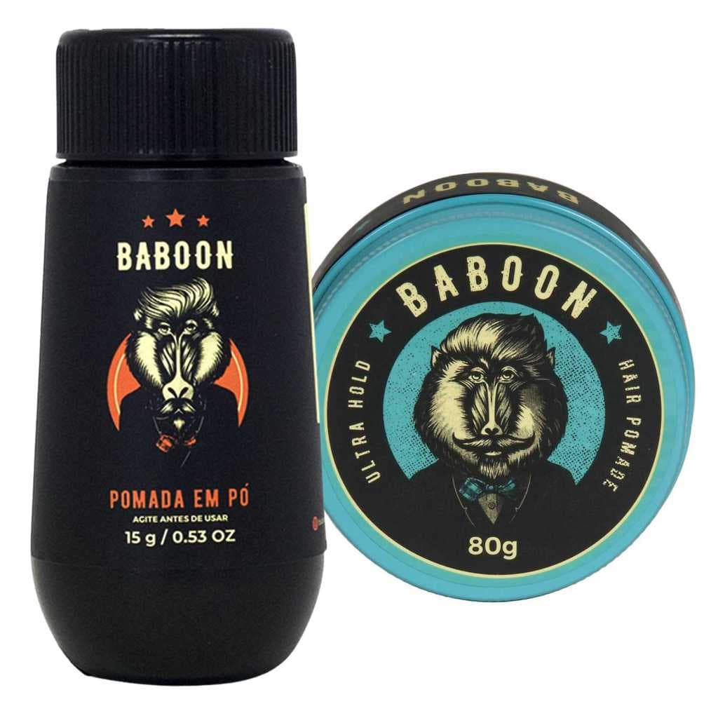 Kit Masculino Baboon Pomada Modeladora Ultra Hold Hair 80g + Pomada Modeladora Em Pó  para Cabelos 15g
