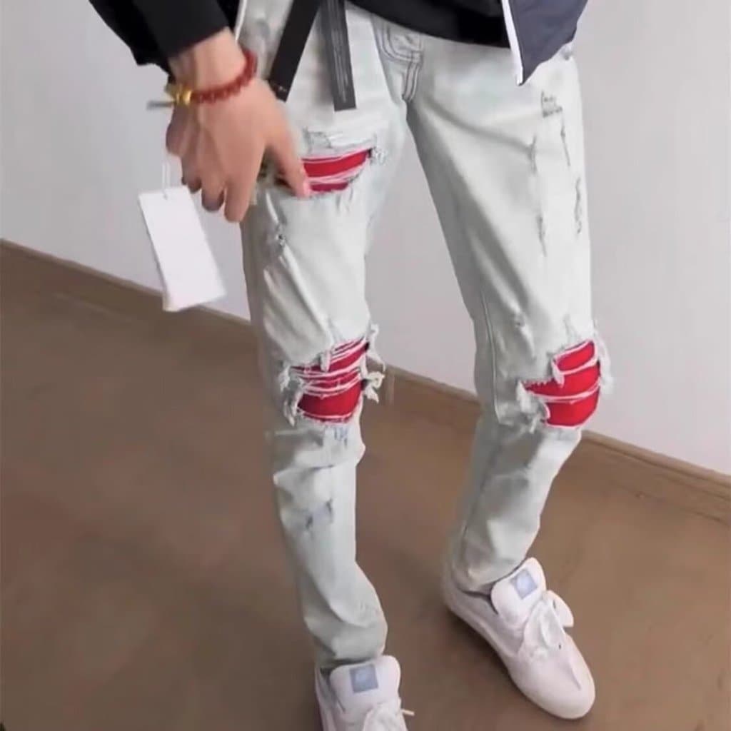 Calça jeans AMR MX1 A Mill American Slim-fit Wash High Street rasgada calça jeans masculina Skinny