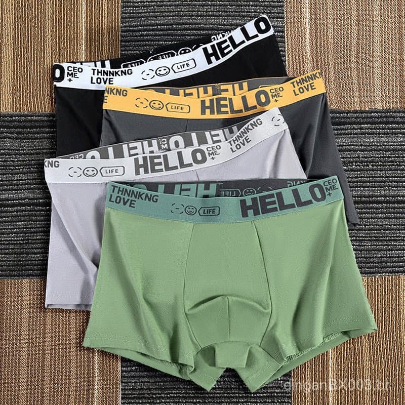 Cuecas masculinas de cor sólida e elegante com cintura ativa, confortáveis, macias e respiráveis, modelo de quatro perna