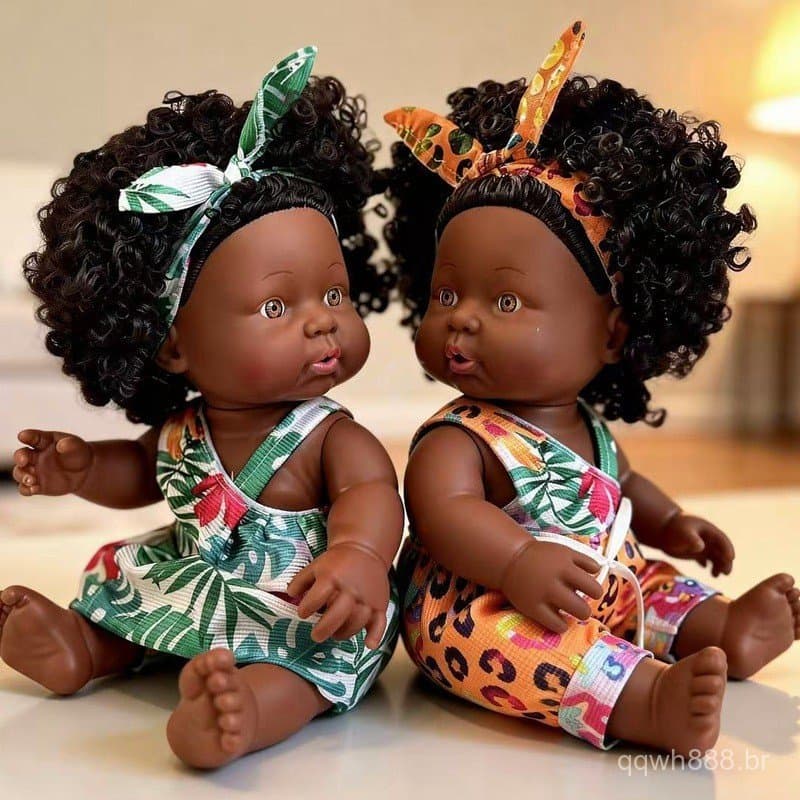 Boneca de 25cm, Boneca de Menina Africana, Boneca de Borracha Macia, Boneca Reborn.