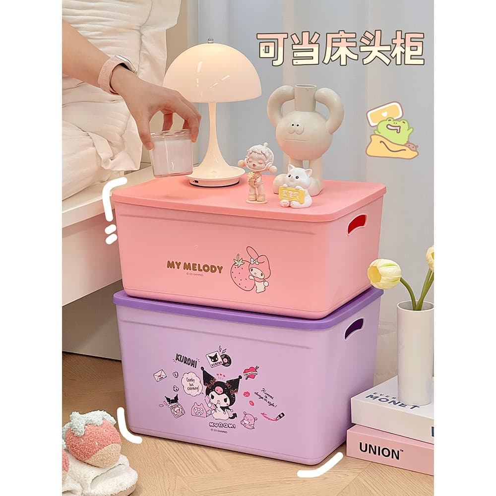 Sanrio genuíno autorizado caixa de armazenamento de grande capacidade com tampa bonito doméstico empilhável lanche brinq