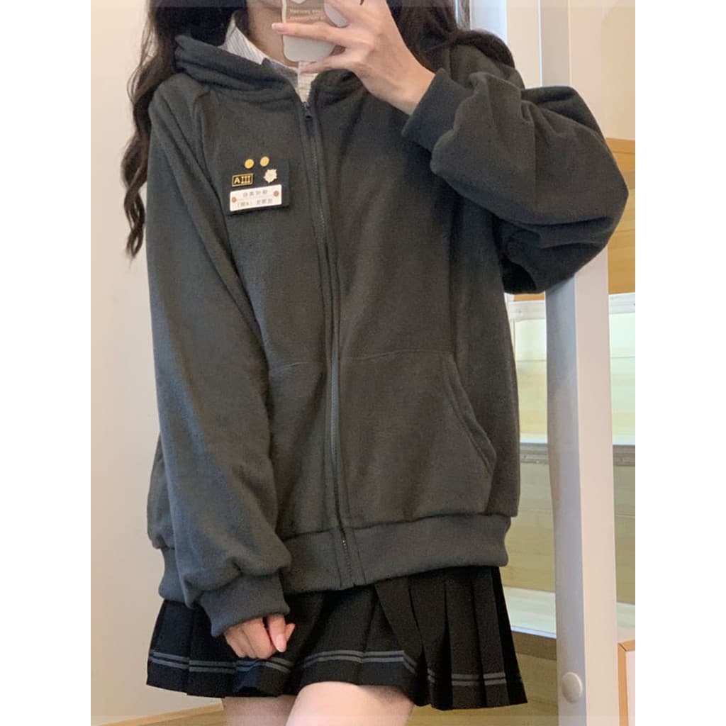 [Pantervira] Cardigan cinza de lã com capuz moletom feminino com zíper jaqueta cardigã outono inverno novos produtos man
