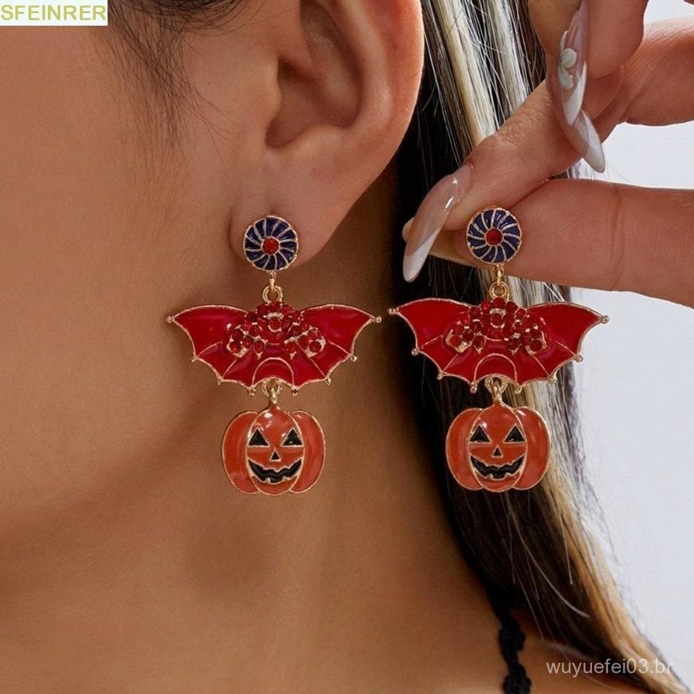 Brincos Pendurados De Halloween SFEINRER , De Gota De Aranha Com Design Colorido De Strass Brilhante , Exclusivos