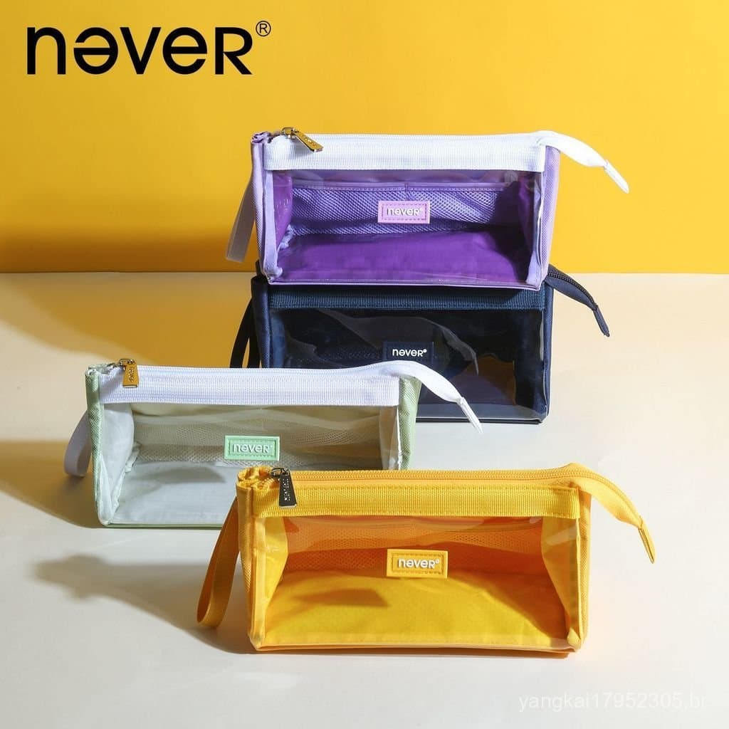 [Produto Oficial Genuíno] Estojo de lápis transparente de grande capacidade, simples, estilo japonês, para estudantes e