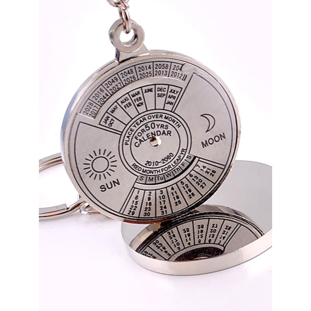 Metal criativo calendário perpétuo chaveiro bússola chaveiro chinês/inglês contas de vidro calendário perpétuo chaveiro