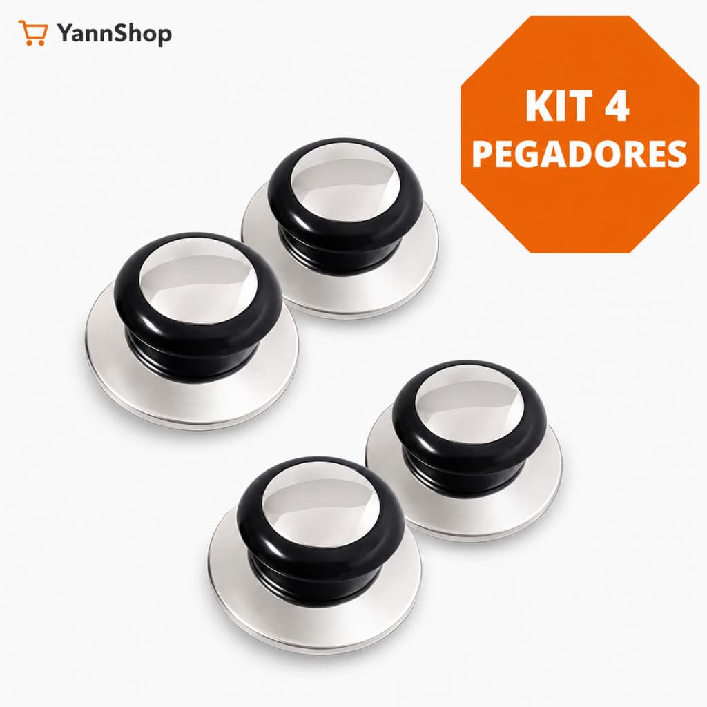 Kit 4 Pegadores Universais para Tampa de Panela em Aço Inox Puxador com Parafuso