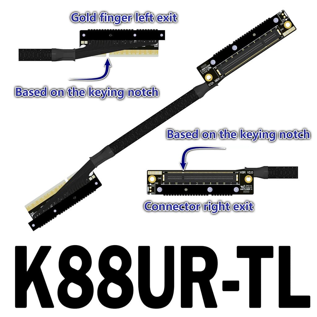 ADT-Link PCI-E 5.0 X8 256Gbps Largura De Banda Dupla Reversa GPU Cabo De Extensão Para X8 Placa-Mãe Gráfica De Rede