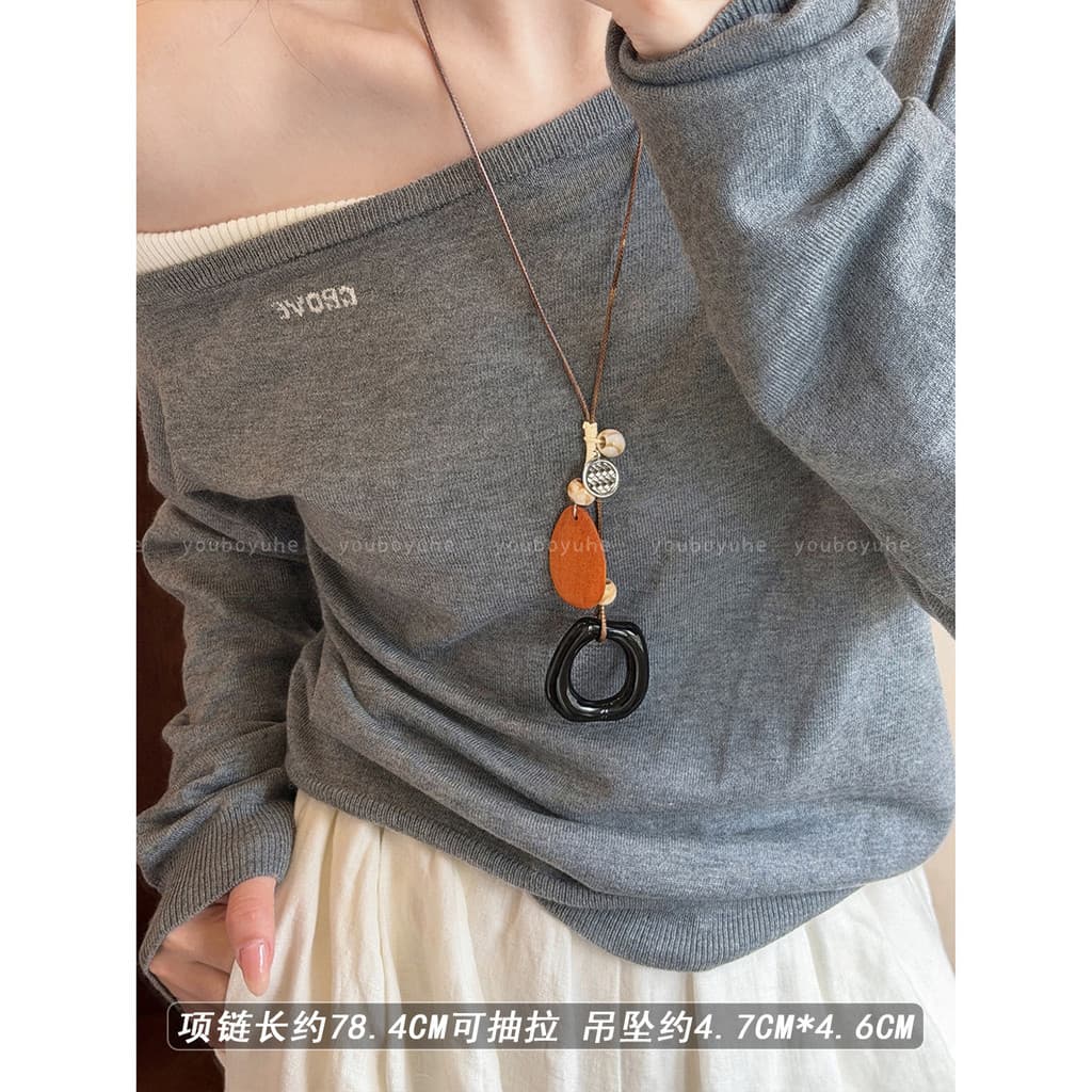 Novo estilo chinês Zen Retro colar geométrico de madeira Design feminino nicho longo pingente elegante All-Match acessór