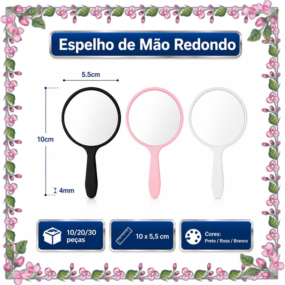 10 x 5,5 cm Espelho Manual Compacto 10/20/30 Peças Preto Rosa Branco Leve para Mochila Mala Maquiagem e Decoração