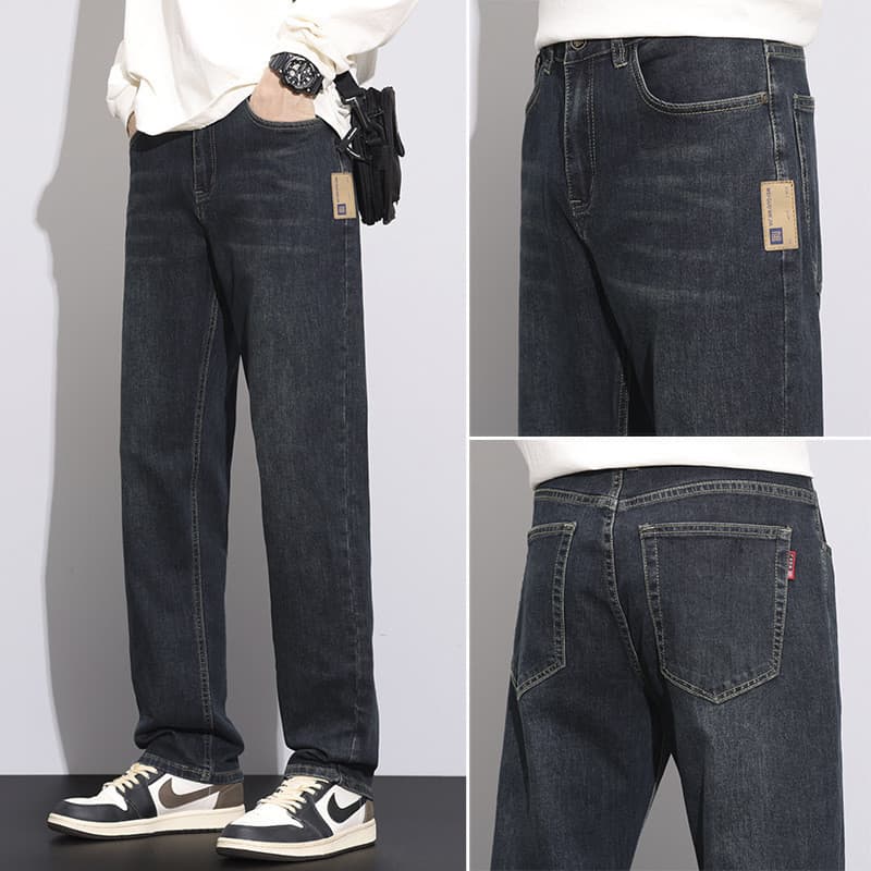 Calças de brim estiramento estilo masculino 2024 novo estilo outono inverno Retro solto em linha reta perna larga rua We
