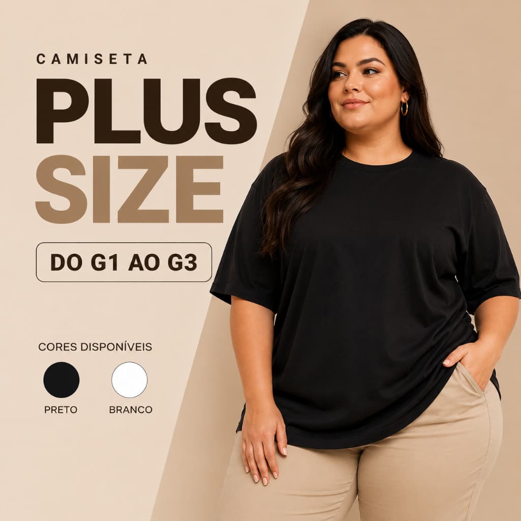 Camiseta Feminina Lisa Plus Size 100% Algodão G1 ao G3 Premium Confortável Dia a Dia