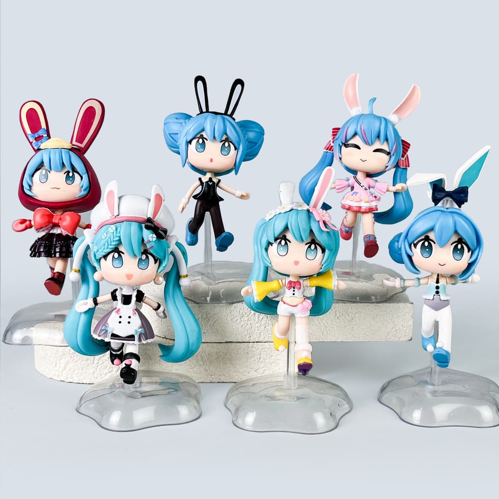 Q versão orelhas de coelho Hatsune menina caixa misteriosa neve voz cabelo longo menina bidimensional feito à mão Anime