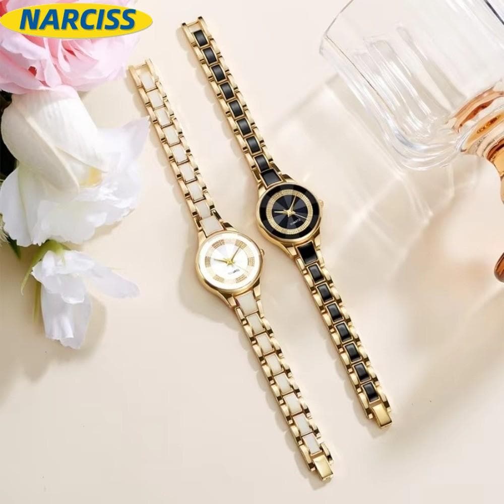 Relógio De Pulso De Quartzo NARCISSUSPW , Feminino Com Mostrador Redondo E Design De Pulseira Cerâmica De Imitação