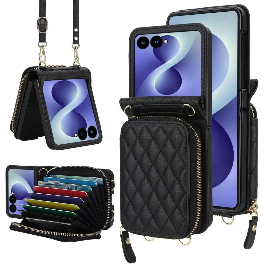 Alça De Mão Para Carteira Samsung Galaxy Z Flip 8 Com Porta-Cartões , Lindo Cordão Cruzado Removível De Couro À Prova De