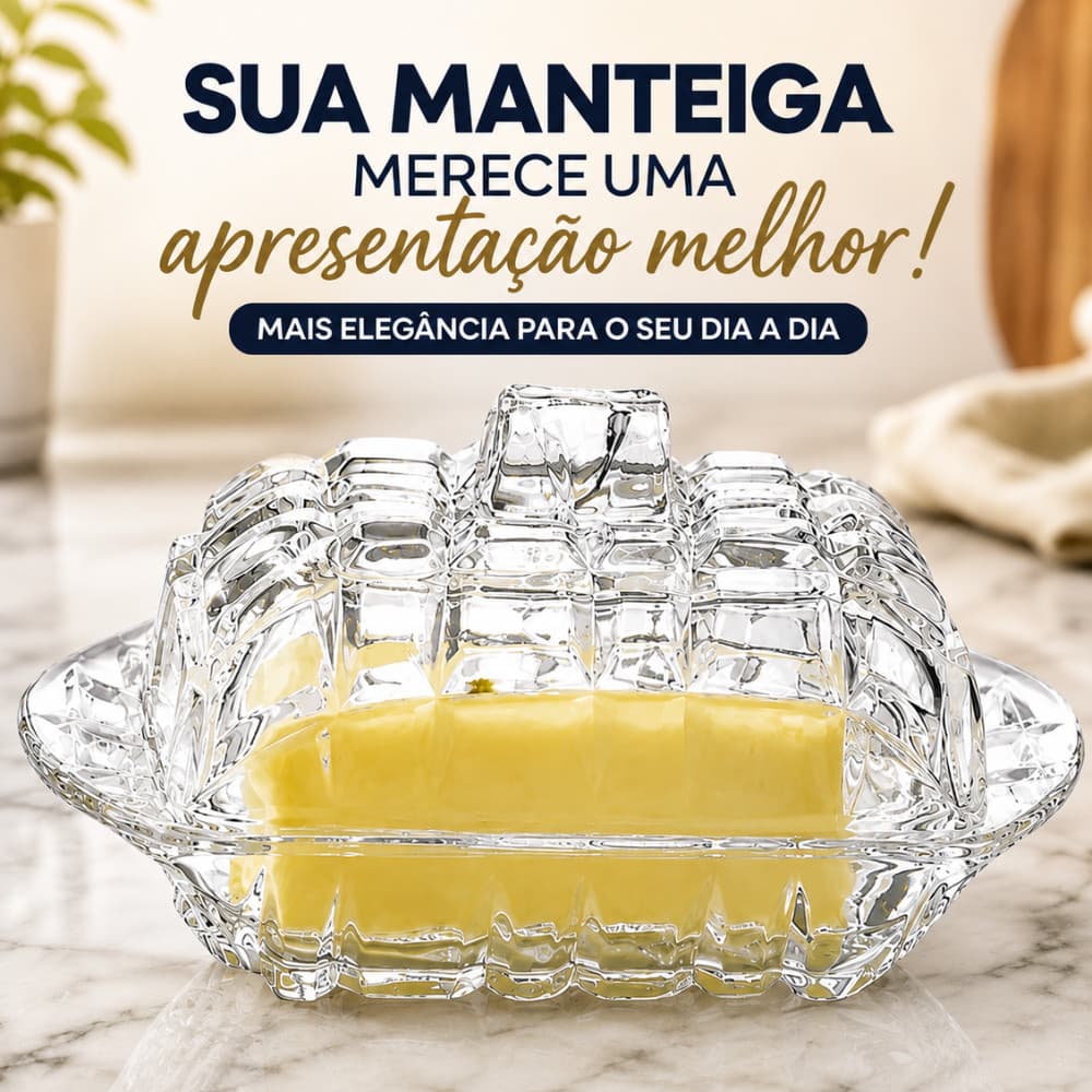 Manteigueira De Vidro Com Tampa Porta Manteiga Retangular Transparente