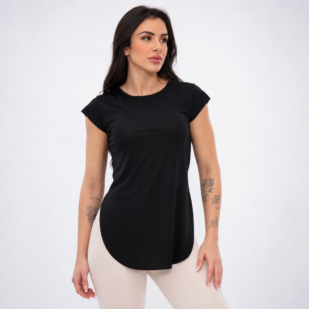Camiseta Feminina Longline Cobre Bumbum Alongada Fitness Academia Blusa Tapa Bumbum Viscolycra Leve