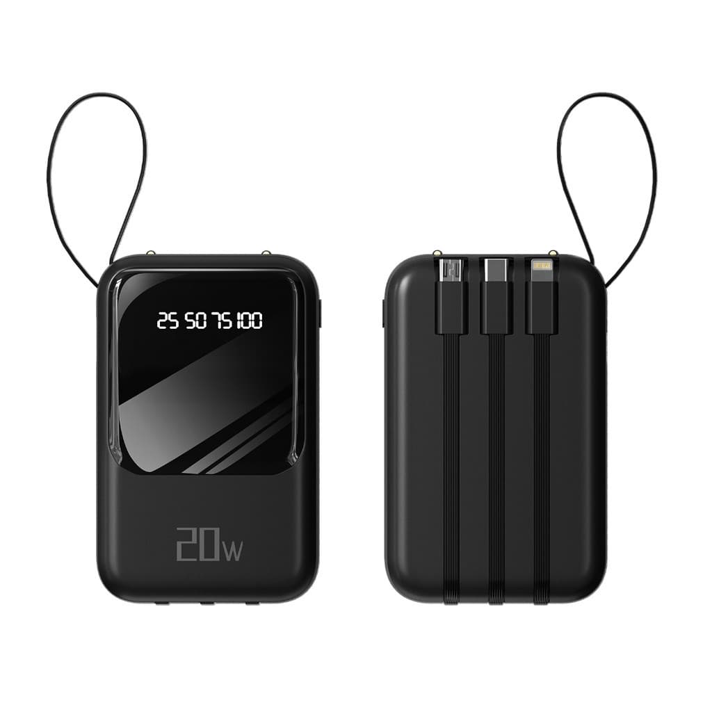 Carregador Portátil 10000mAh 4 Cabos Carregamento Rápido Power Bank LED Digital Bivolt Viagem A6