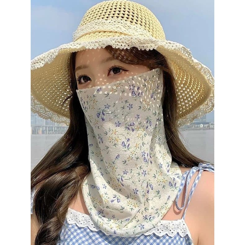 Verão rosto cheio protetor solar máscara feminina condução equitação Anti-sol Floral babador véu máscara pescoço proteçã