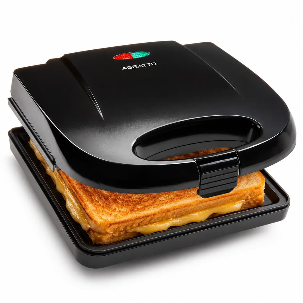 Sanduicheira Grill e Torradeira Preta Agratto 127v ou 220v 750w Antiaderente Casa Cozinha Portatil